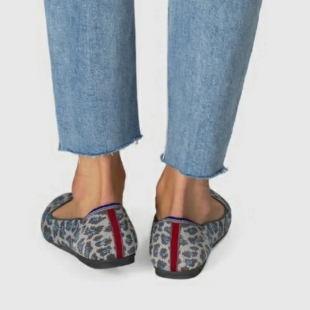 EUC Rothy’s Gray Spotted Leopard Cheetah Round Toe Flats Limited Edition Size 7